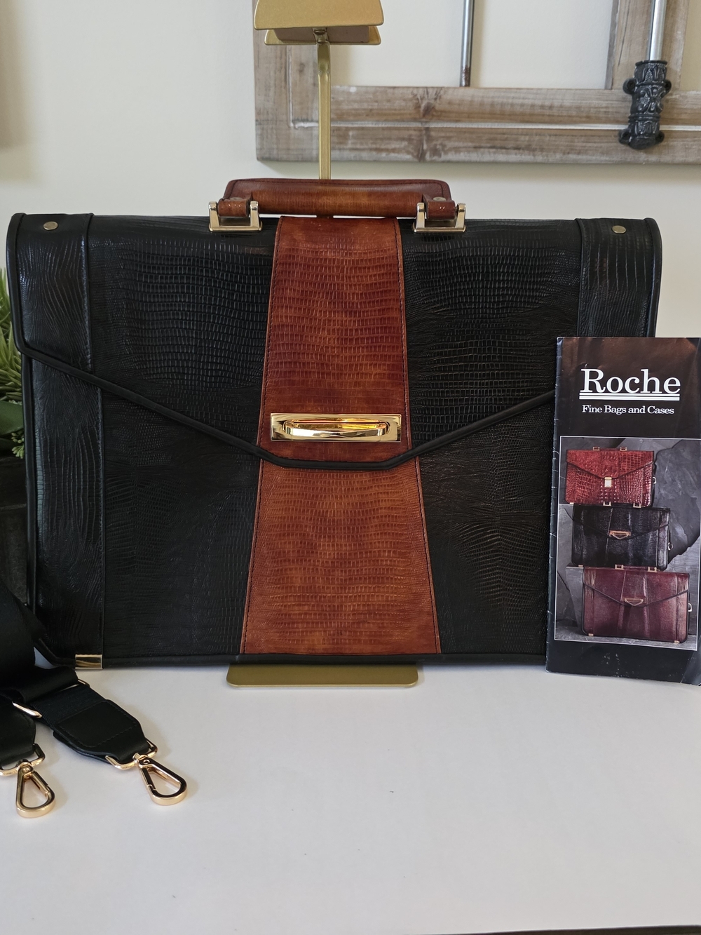 Vintage Roche Signed Calf Leather Briefcase Messenger Laptop Bag Y2K - Picture 2 of 14